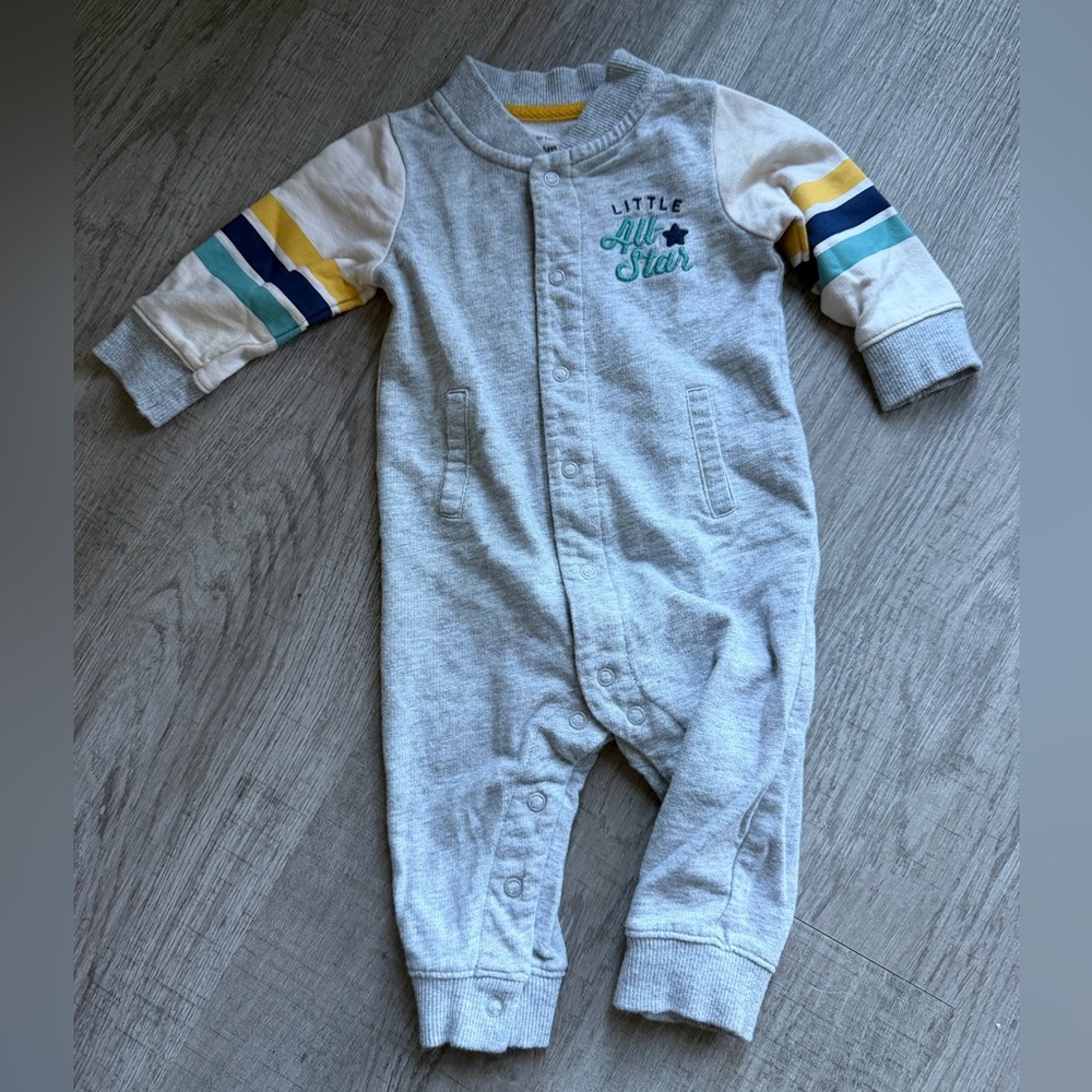 Carter's Gray One Piece with Striped Sleeves